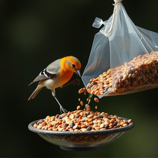 Wild bird seed pouring from bag