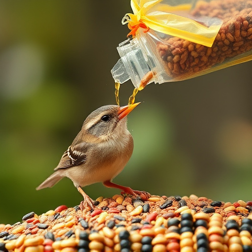 Wild bird seed pouring from bag