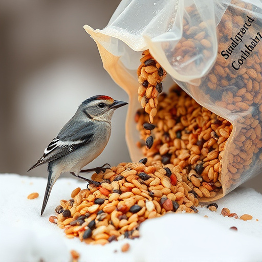 Wild bird seed pouring from bag