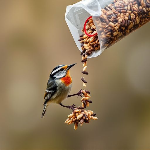 Wild bird seed pouring from bag