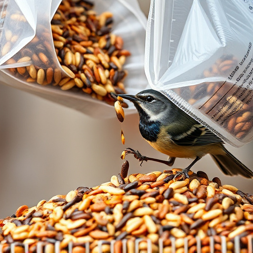 Wild bird seed pouring from bag