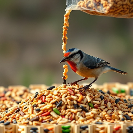 Wild bird seed pouring from bag