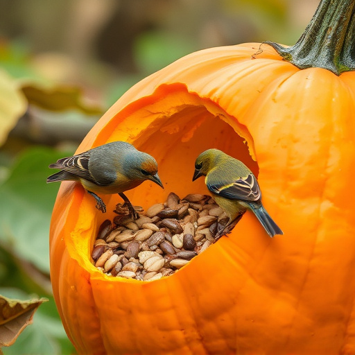 Wild birds eating pumpkin seeds