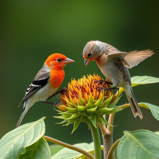 Wild birds eating sunflower hearts
