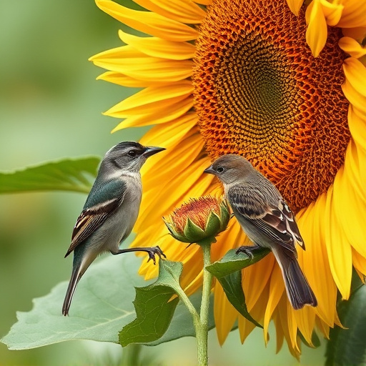 Wild birds eating sunflower hearts