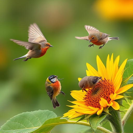Wild birds eating sunflower hearts