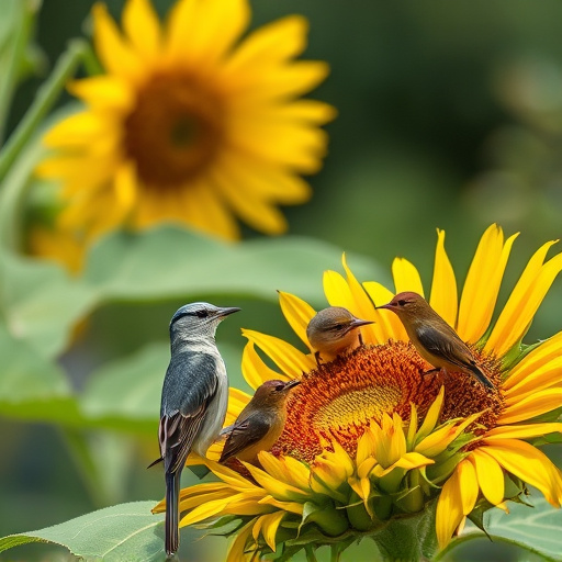 Wild birds eating sunflower hearts