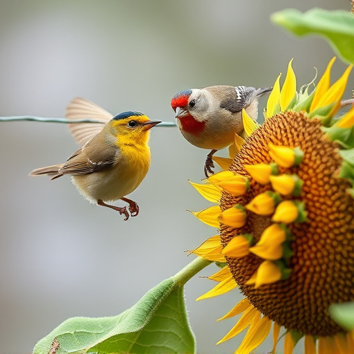 Wild birds eating sunflower hearts