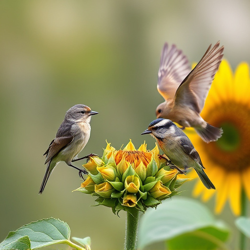 Wild birds eating sunflower hearts