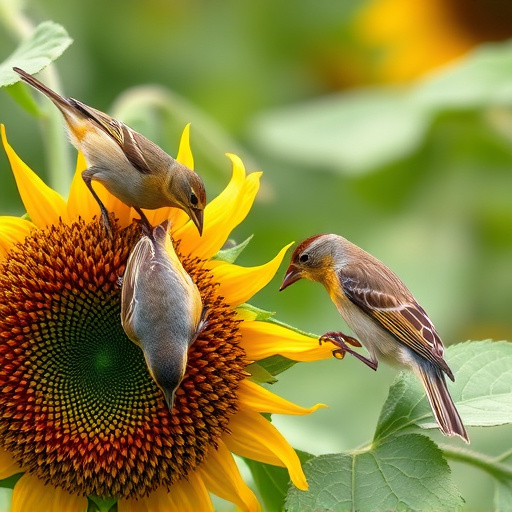 Wild birds eating sunflower hearts