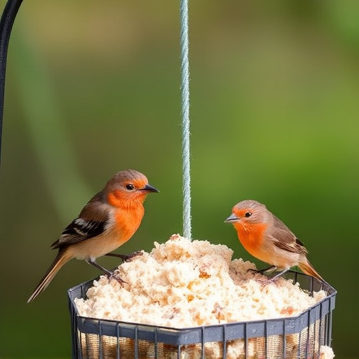 Wild birds enjoying protein-rich suet mix