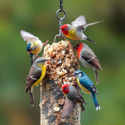 Wild birds enjoying protein-rich suet mix