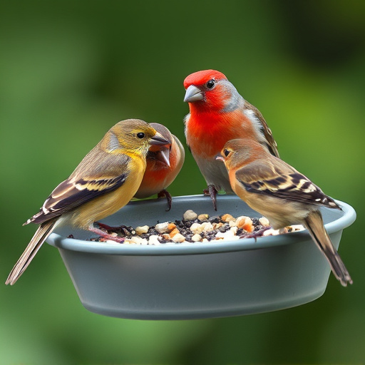 Wild birds feeding from seed tray
