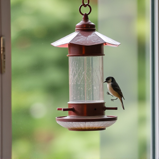 Window bird feeder attached to glass