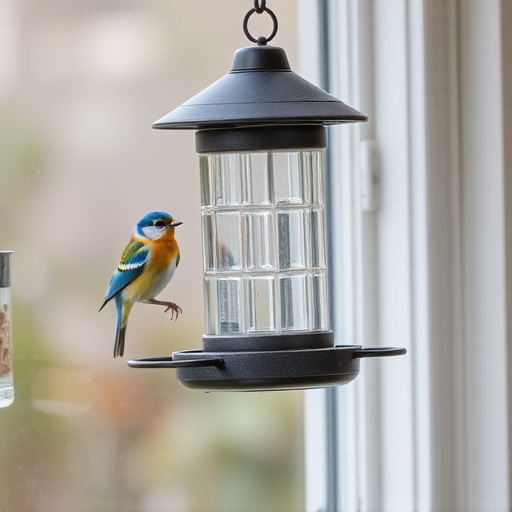 Window bird feeder attached to glass