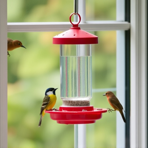 Window feeder attracting garden birds