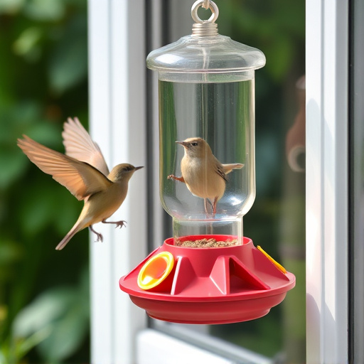 Window feeder attracting garden birds