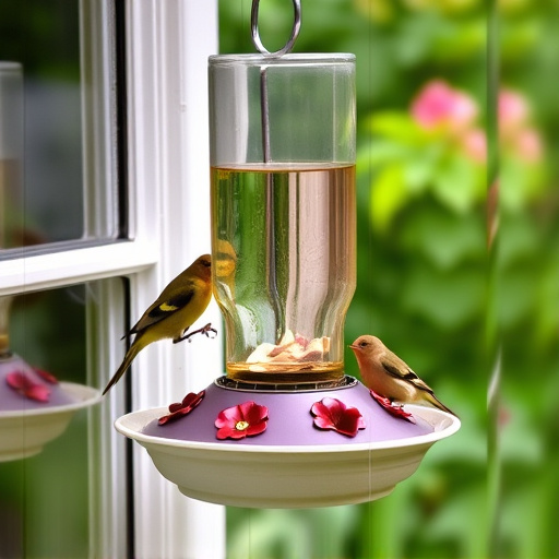 Window feeder attracting garden birds