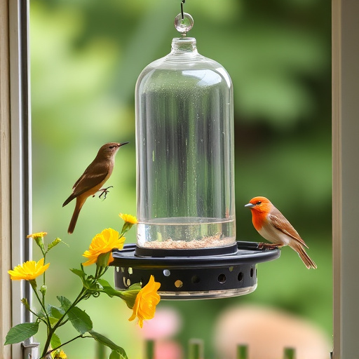 Window feeder attracting garden birds