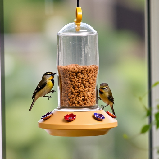 Window feeder attracting garden birds