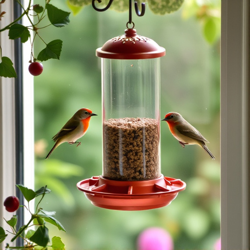 Window feeder attracting garden birds