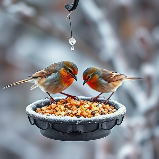 Winter bird food on frosty bird table