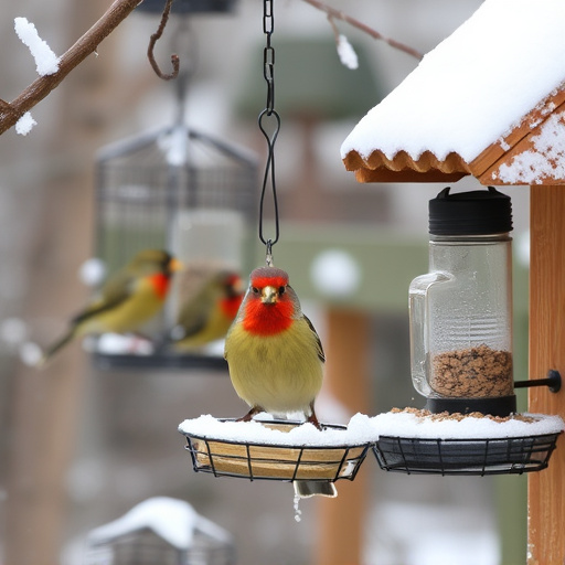 Winter garden scene with suet feeders