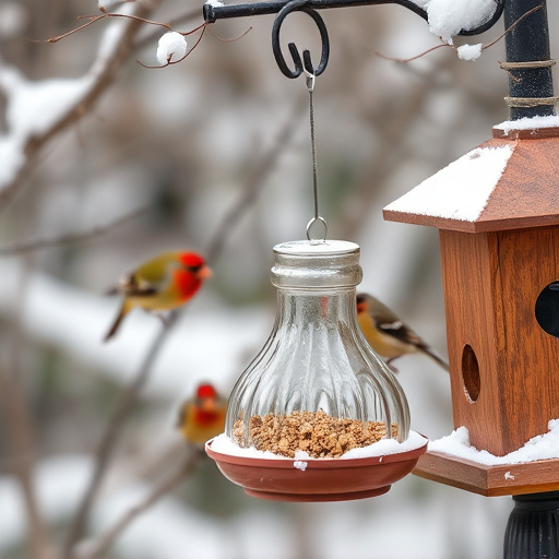 Winter garden scene with suet feeders