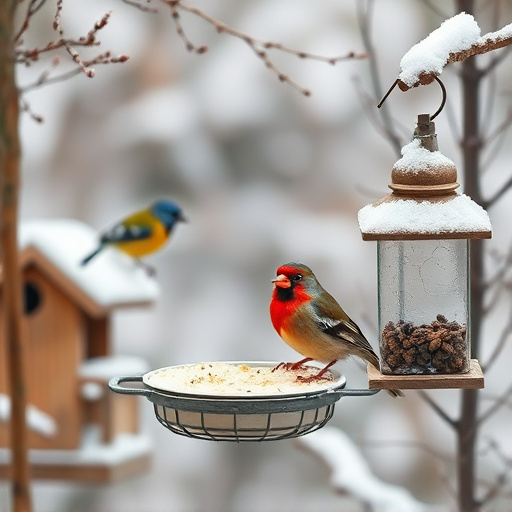 Winter garden scene with suet feeders