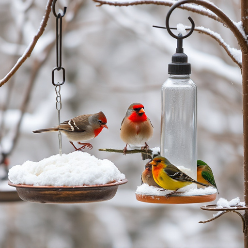 Winter garden scene with suet feeders