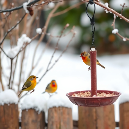 Winter garden scene with suet feeders