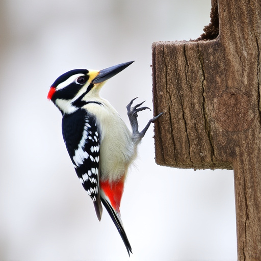Woodpecker feeding on suet block