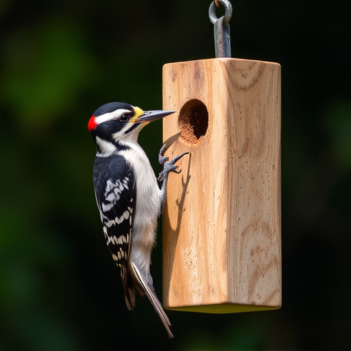 Woodpecker feeding on suet block