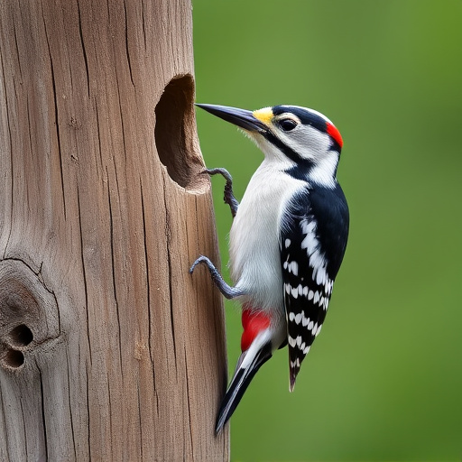 Woodpecker feeding on suet block