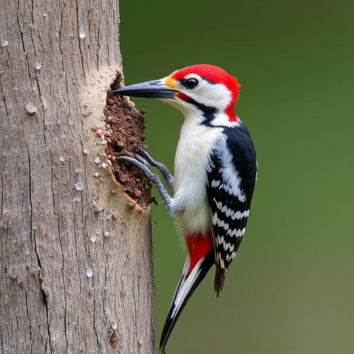 Woodpecker feeding on suet block