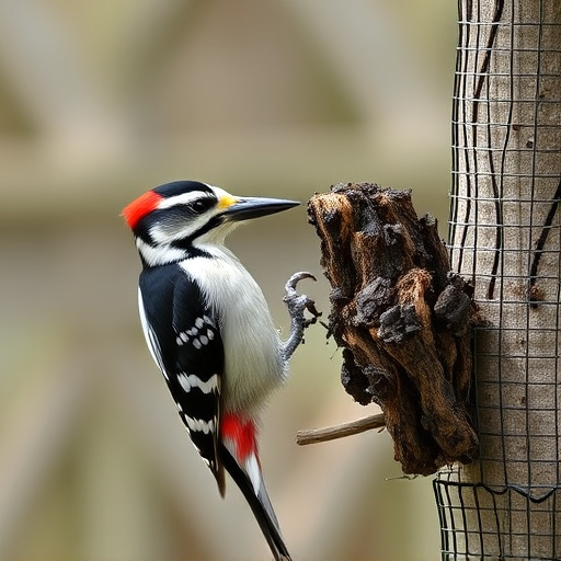 Woodpecker feeding on suet block