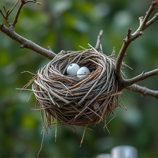 Worn-down nest on tree branch