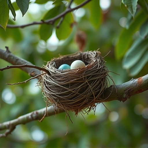 Worn-down nest on tree branch