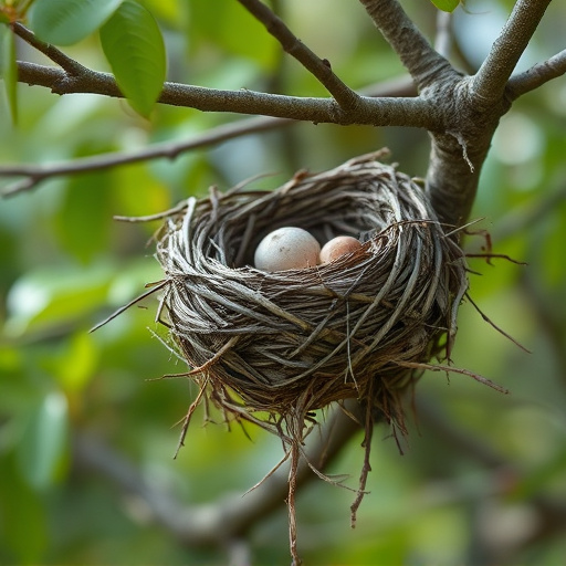 Worn-down nest on tree branch