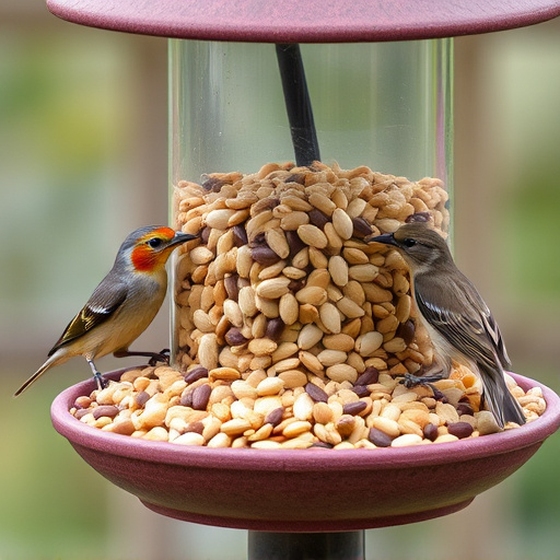 Assorted seeds in feeder for wild birds