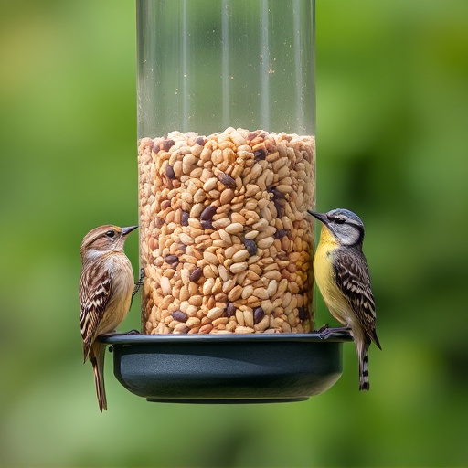 Assorted seeds in feeder for wild birds