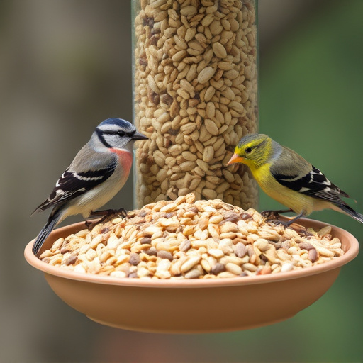 Assorted seeds in feeder for wild birds