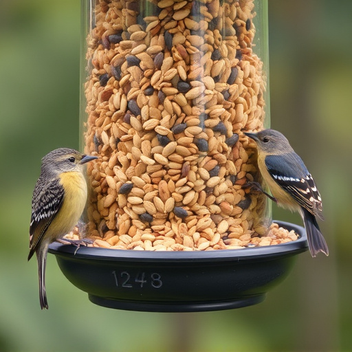 Assorted seeds in feeder for wild birds