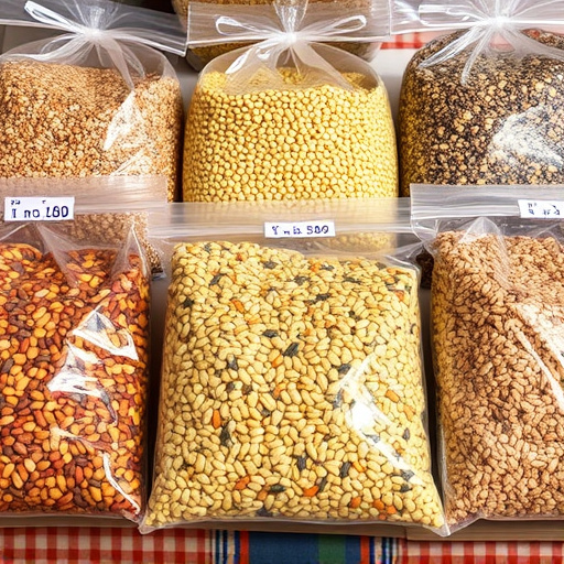 Bags of mixed bird seed varieties