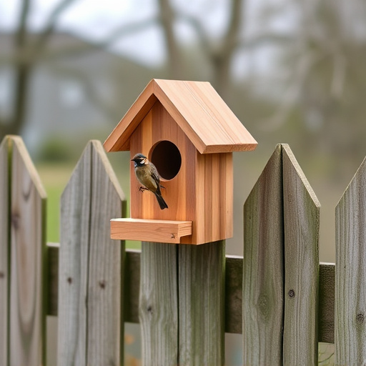 Bird box attached to fence post