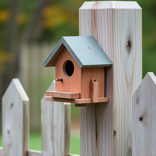 Bird box attached to fence post