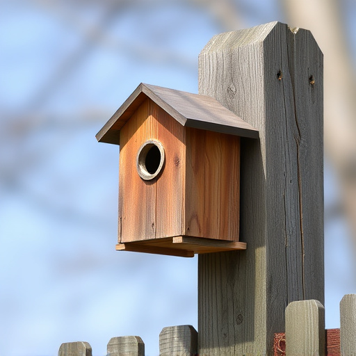 Bird box attached to fence post