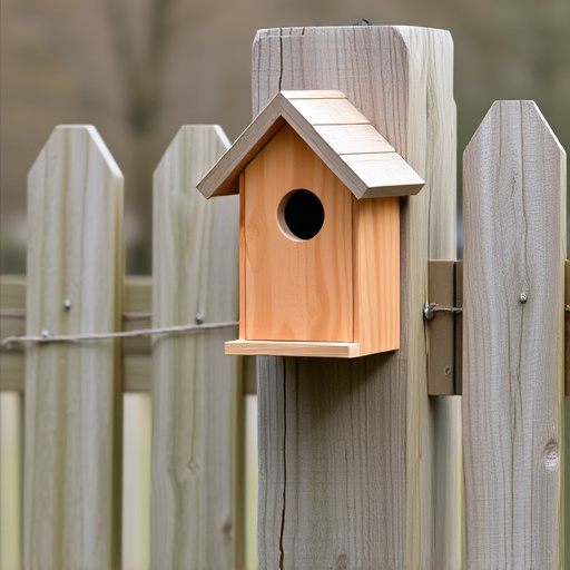Bird box attached to fence post