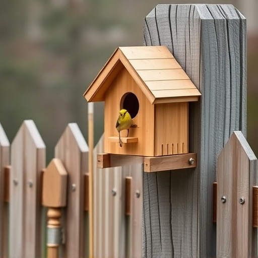 Bird box attached to fence post