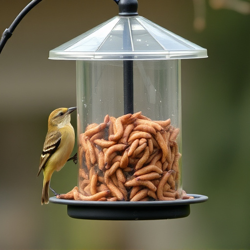Bird feeder filled with mealworms only